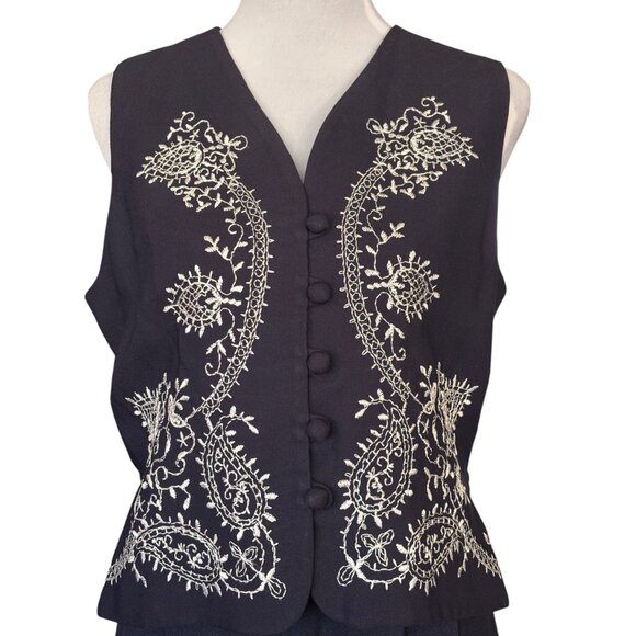 lois snyder dani max vintage navy blue paisley button up vest Boho Women's sz 10 - Picture 3 of 9